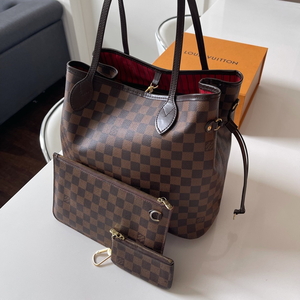 Louis Vuitton Neverfull MM Brown/Red Canvas Tote